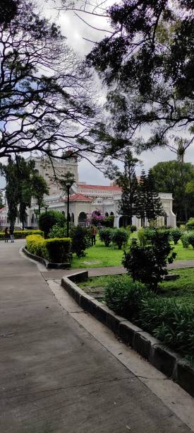 istock A tranquil park with a grand building in the background, enveloped by lush foliage. 2154233341