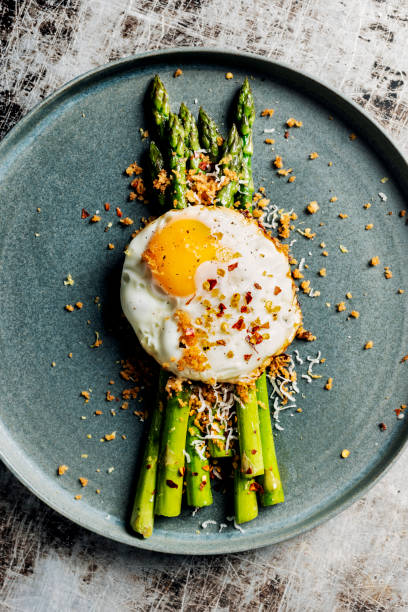 istock Pan Fried Asparagus With Fried Egg and Panko Gremolata 2154237369