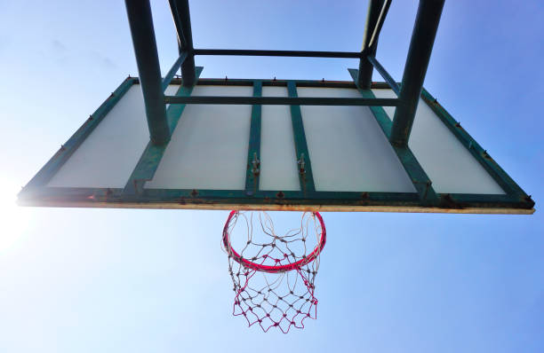 istock Basketball hoop at back side with blue sky, Sport theme 2154242431