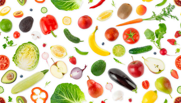 istock Seamless pattern of fruits, vegetables and berries. 2154245547
