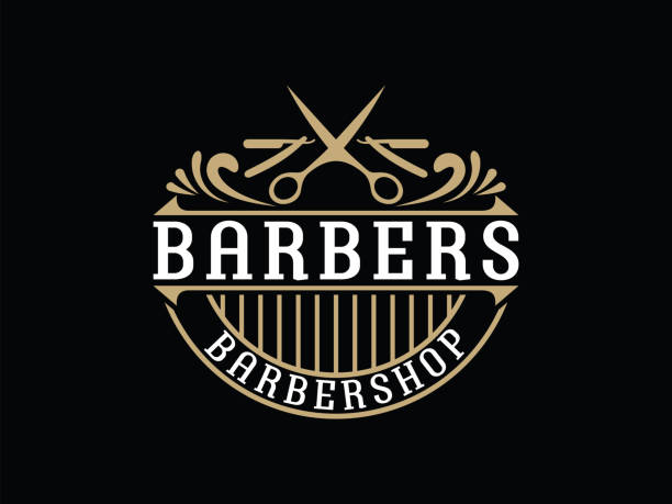 Barbershop simple minimalist logo design with elegant ornament.