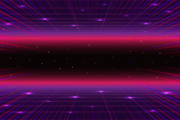 istock Retro Futurism Sci-Fi Background. glowing neon grid. and stars from vintage arcade computer games 2154247142