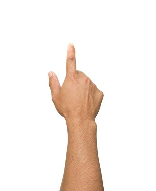 istock Men's hands making gestures like  I'm pointing at something.  or touch the phone screen  Isolated on white background. 2154248296
