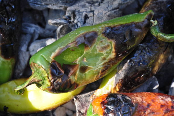 istock Roasted green and red peppers on the coarcoals 2154249868