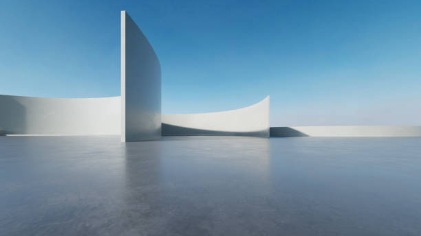 istock 3d render of abstract futuristic architecture with concrete floor. 2154250811