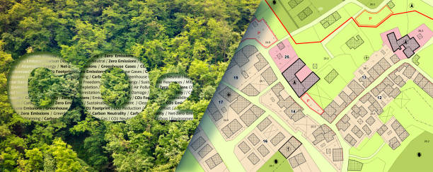 istock CO2 Net-Zero Emission 2050 and Carbon Neutrality concept with imaginary city map and General Urban Plan 2154254498
