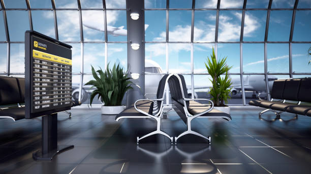 istock Spacious Airport Lounge With Empty Seats Overlooking Runway on a Bright Day 2154255931