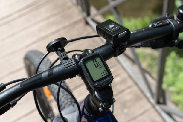 istock Close-up of mountain bicycle handlebar with bike computer 2154260005