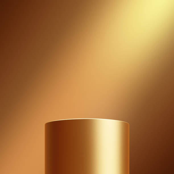 istock Gold podium product stage background on luxury 3d presentation abstract golden spotlight premium cosmetic platform display or empty advertising fashion pedestal elegant sale studio stand backdrop. 2154263379