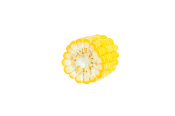 Yellow corn cob isolated on white background, Corn sliced, Sweet corn