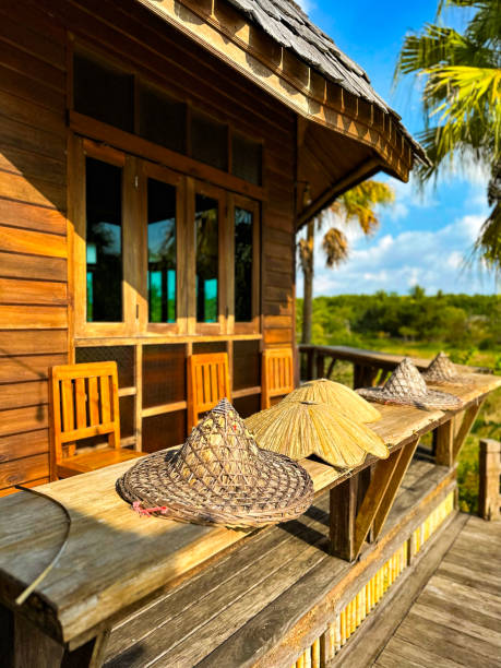 istock Rustic Wooden House and Traditional Hats in a Tropical Setting 2154267159