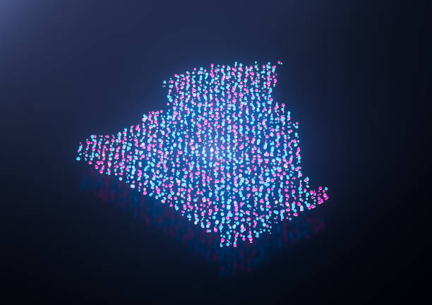 Algeria Map Pink And Blue Abstract Glowing Particles Bubbles Balls Digital Map 3D Illustration