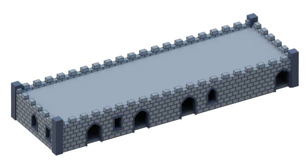 istock Gray brick medieval building isometric style fortress. 3d rendering. 2154270246
