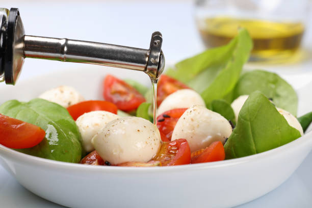 Mozzarella cheese balls with a drizzle of olive oil
