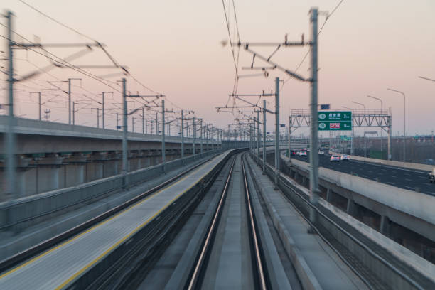 Train is traveling on the elevated bridge