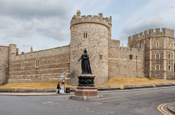 Windsor, UK - 25 April 2024: Round Tower of Windsor Castle in spring