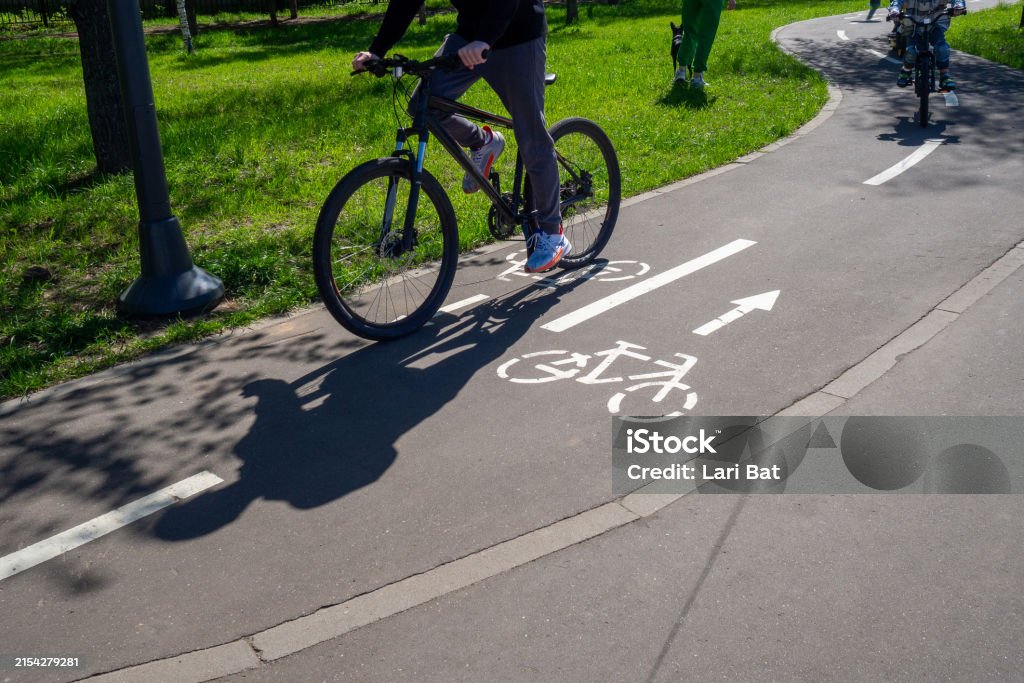 Cycle Way Path Cycle Walk Unrecognisable Cyclists Riding Along The Cycleway A Winding ...