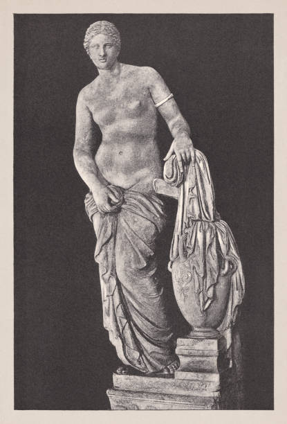 venuše kolona, praxitel, vatikánská muzea, polotón, vydáno 1891 - božstvo fotky stock ilustrace
