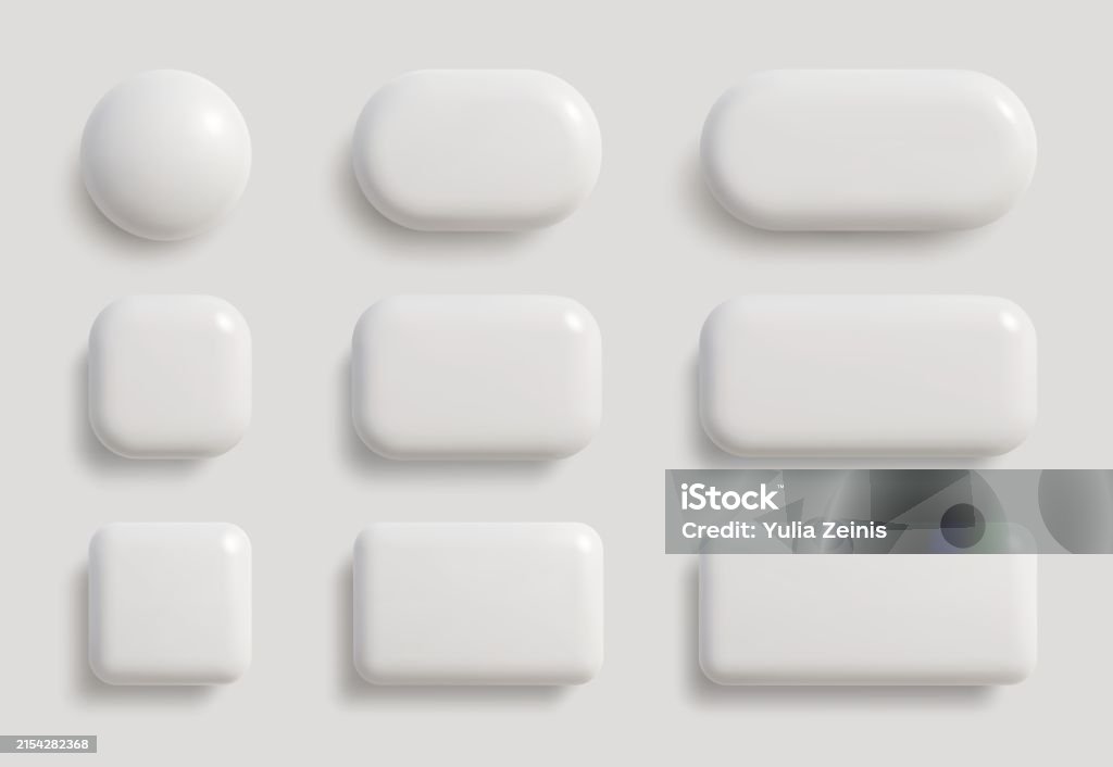 Simple White Blank Monochrome Buttons In 3d Style Circle Square ...