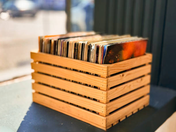 istock Vinyl Disk in a Wooden Box on an antique store 2154283209
