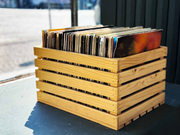 Vinyl Disk in a Wooden Box on an antique store
