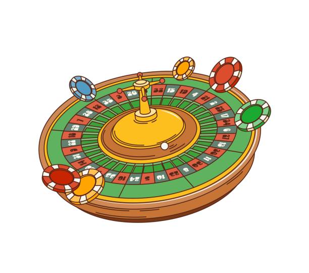 Cartoon retro groovy casino fortune wheel with chips, vector comic style art. Groovy casino roulette or wheel of fortune with poker chips for gamble game jackpot in 70s hippie retro cartoon graphic
