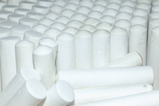 A lot of white chalk closeup.
