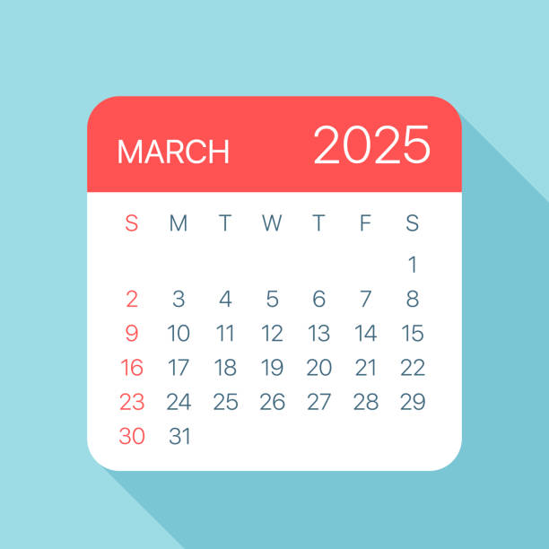 лист календаря на март 2025 года - векторная иллюстрация - март stock illustrations
