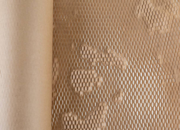 Detailed close-up shot of honeycomb paper wrap, highlighting its unique and intricate texture. The eco-friendly material features a distinctive honeycomb structure that provides superior cushioning and protection for packaging.