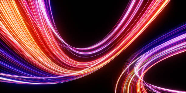 istock 3d render. Abstract neon background of glowing curly lines. Modern wallpaper 2154313877