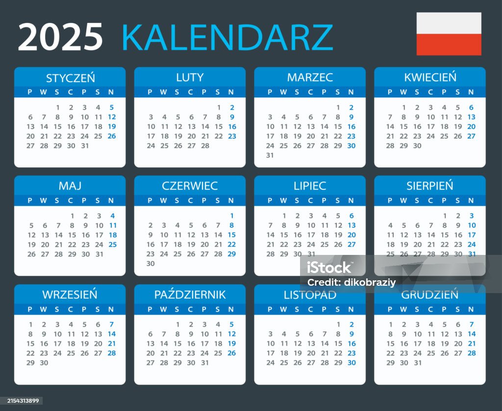 2025 Calendar Poland Vector Template Graphic Illustration Polish Poland Day Off 2025