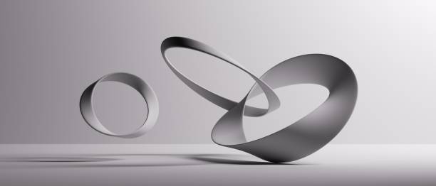 istock 3d rendering. Abstract background of linked twisted rings. Curvy blank mobius ribbon. Modern white minimal wallpaper. Light and shadow 2154314086