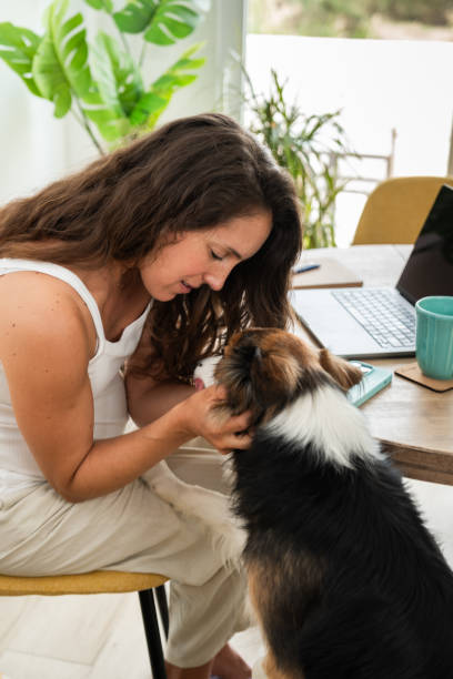 istock Woman bonding with dog at home office 2154316615