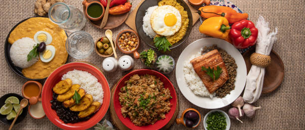 istock Buffet table full of lunch assorted dishes Peru Peruvian food 2154318318