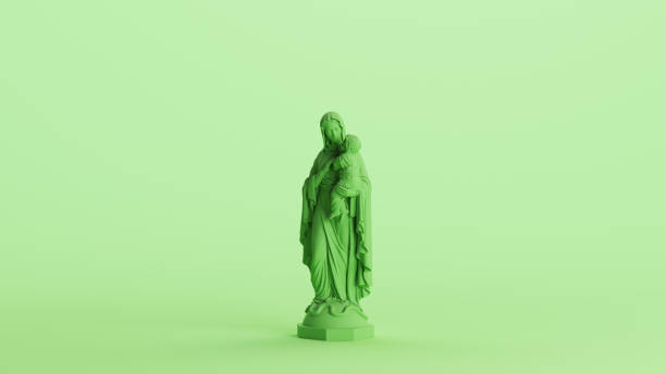istock Green mint Mary baby Jesus saint statue traditional catholic background left view 2154320619