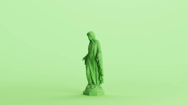 istock Green mint virgin Mary saint statue traditional catholic sculpture background side view 2154320626