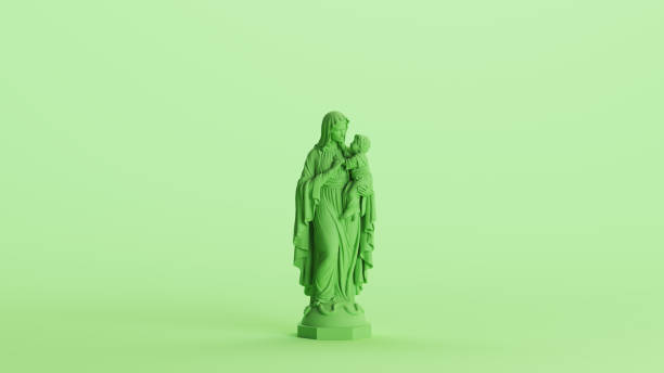 istock Green mint Mary baby Jesus saint statue traditional catholic background front view 2154320637