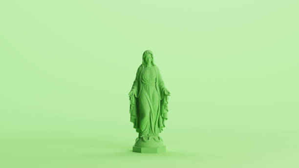 istock Green mint virgin Mary saint statue traditional catholic sculpture background front view 2154320688