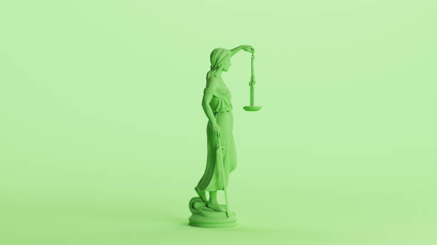 istock Lady justice judicial system classic statue woman green mint soft tones background side view 2154320761