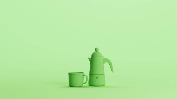 istock Green mint coffee pot cafetiere coffeemaker handle retro vintage classic background 2154321260