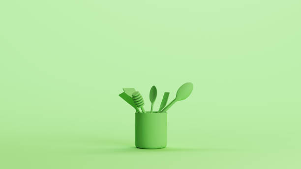 istock Mint green kitchen utensils assorted handy set spoon spatula background 2154321275