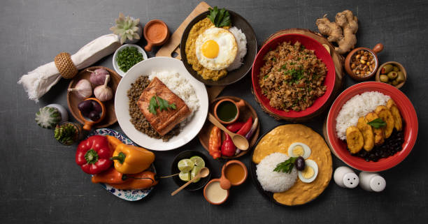 istock Buffet table full of lunch assorted dishes Peru Peruvian food 2154321305