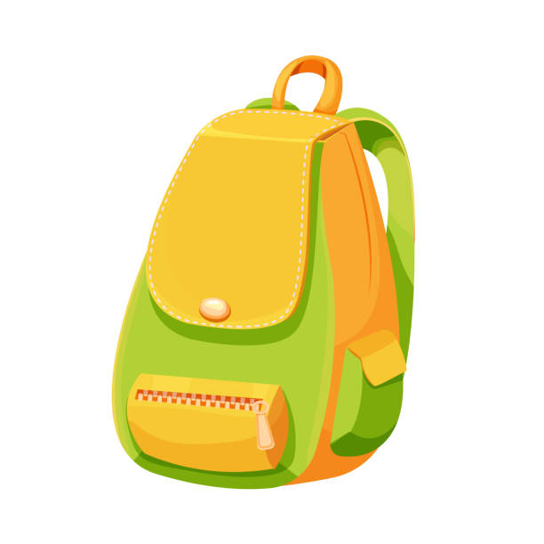 istock School backpack knapsack study bag, equipment, kids bag with pockets bright colors isolated on white background. Accesory for suplies, baggage. 2154321620
