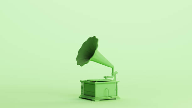 istock Green mint gramophone record player turntable old fashioned speaker traditional phonograph background 2154322173