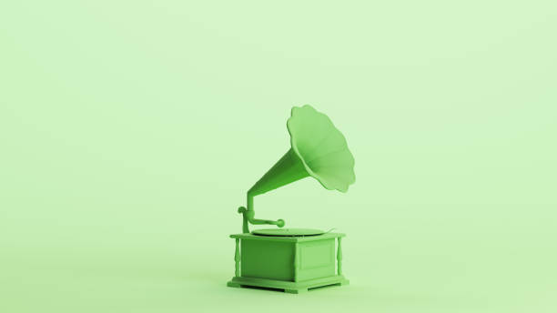 istock Green mint gramophone record player turntable old fashioned speaker traditional phonograph background 2154322186