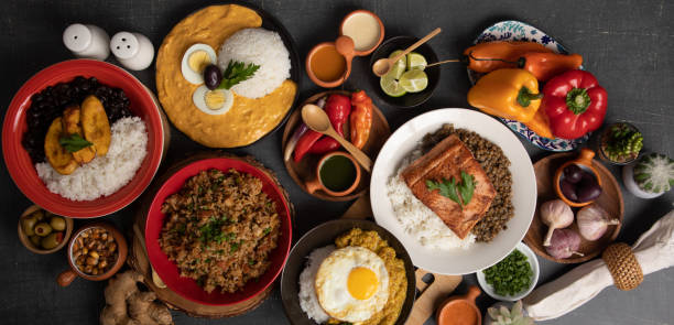 istock Buffet table full of lunch assorted dishes Peru Peruvian food 2154322769