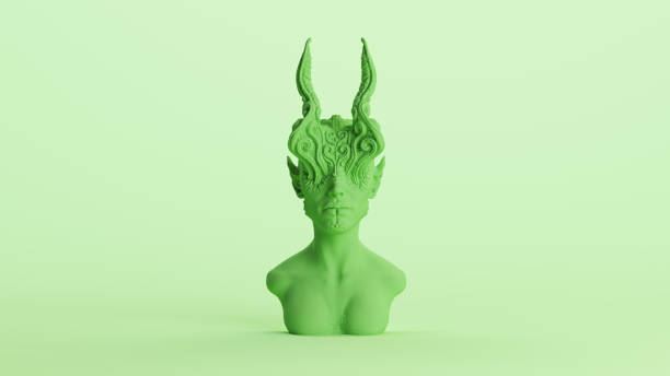 istock Green devil queen demon bust occult Halloween decoration mint background 2154323757
