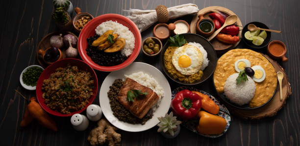 Buffet table full of lunch assorted dishes Peru Peruvian food