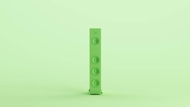 Green speaker tall slim music audio technology soft tones mint background 3d illustration render digital rendering