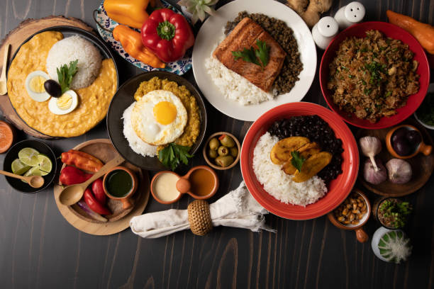 istock Buffet table full of lunch assorted dishes Peru Peruvian food 2154325032